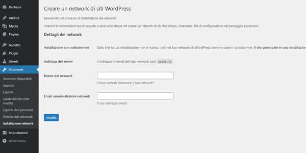 Abilitare la funzione multisito su WordPress